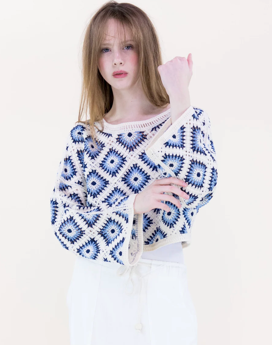 BLUE DIAMONDS CROCHET SWEATER