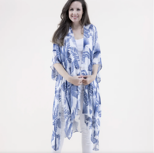 TROPICAL LEAVES KIMONO COVER-UP