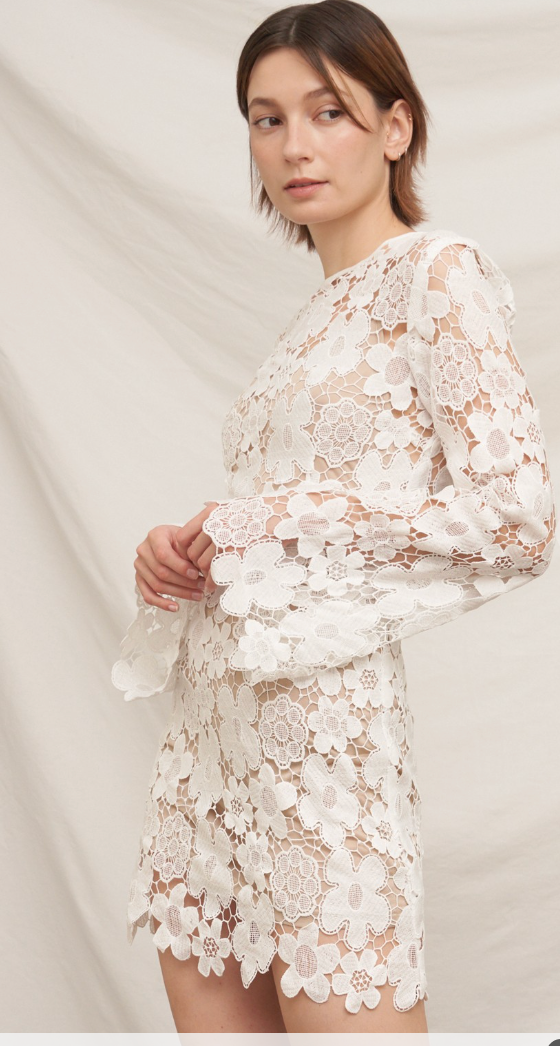 FLORAL LACE BELL SLEEVE MINI DRESS