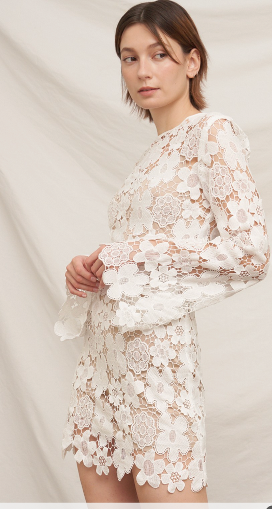 FLORAL LACE BELL SLEEVE MINI DRESS