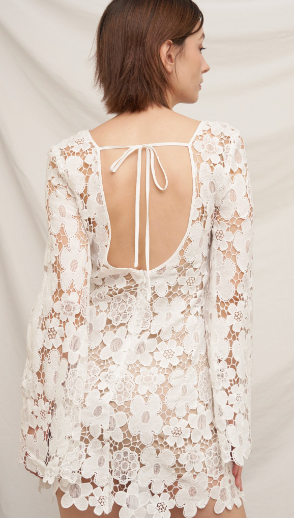 FLORAL LACE BELL SLEEVE MINI DRESS