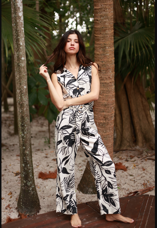 SWAYING PALM FROND JUMPSUIT