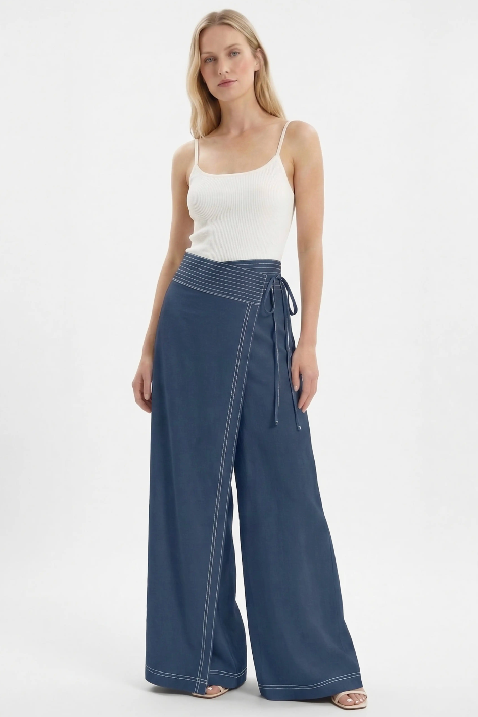 NAVY STITCH APRON PANTS