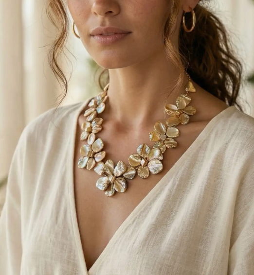 IRIDESCENT FLOWER STATEMENT NECKLACE