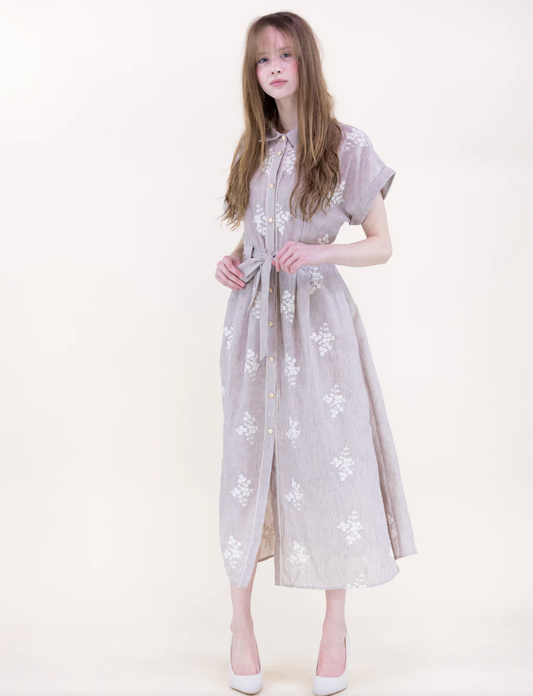 COTTAGE EMBROIDERED MAXI SHIRT DRESS