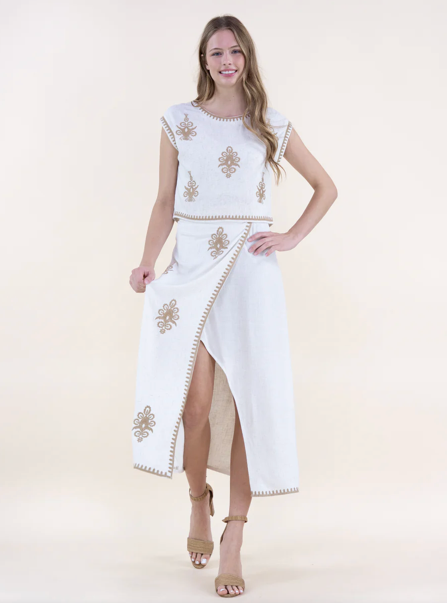 BETTE FLORAL EMBROIDERED TOP & SKIRT SET