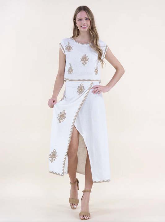 BETTE FLORAL EMBROIDERED TOP & SKIRT SET