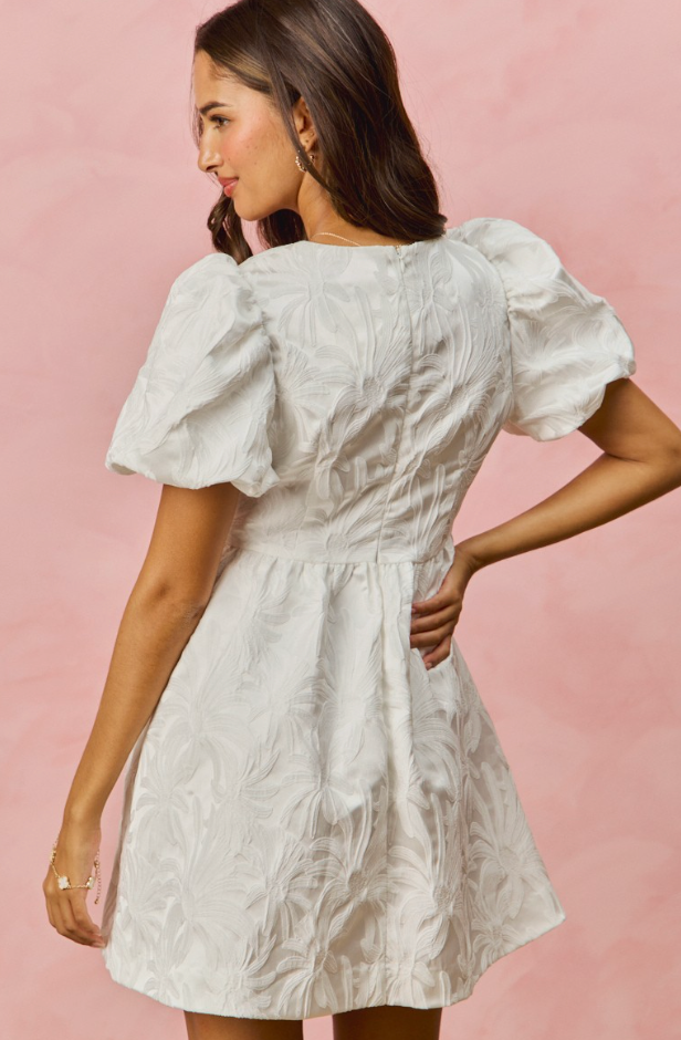 FLORAL JACQUARD BUBBLE SLEEVE DRESS