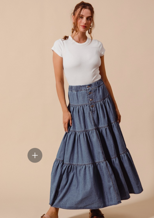 DENIM BLOCK MAXI SKIRT