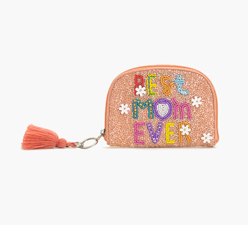 BEST MOM BEADED POUCH