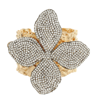 CRYSTAL FLOWER TEXTURED CUFF BRACELET