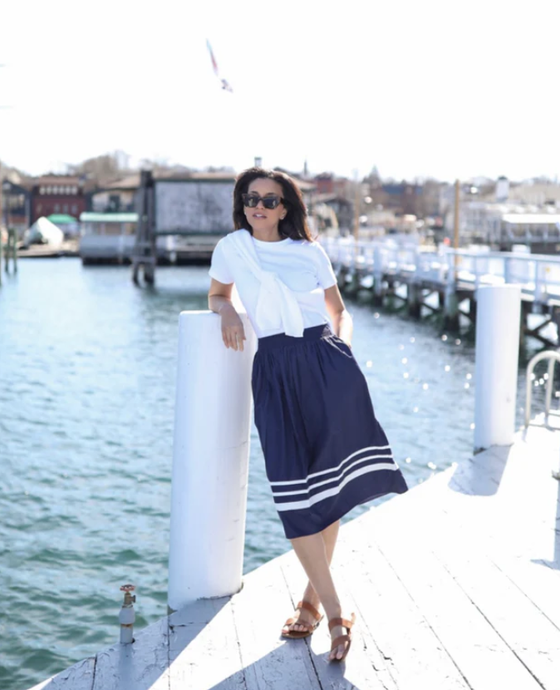 LANE'S NAVY WHITE STRIPE SKIRT