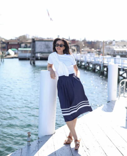 LANE'S NAVY WHITE STRIPE SKIRT