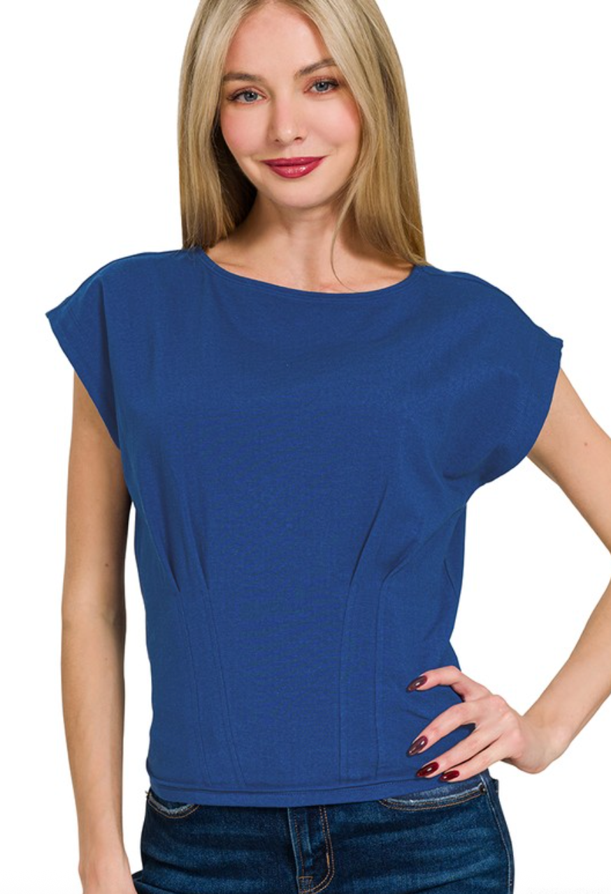 GATHERED WAIST ROUND NECK TOP