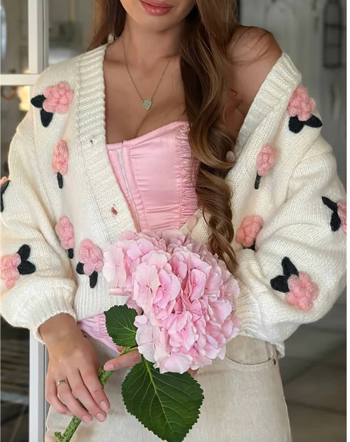 ROSE IN 3D CARDIGAN SWEATER
