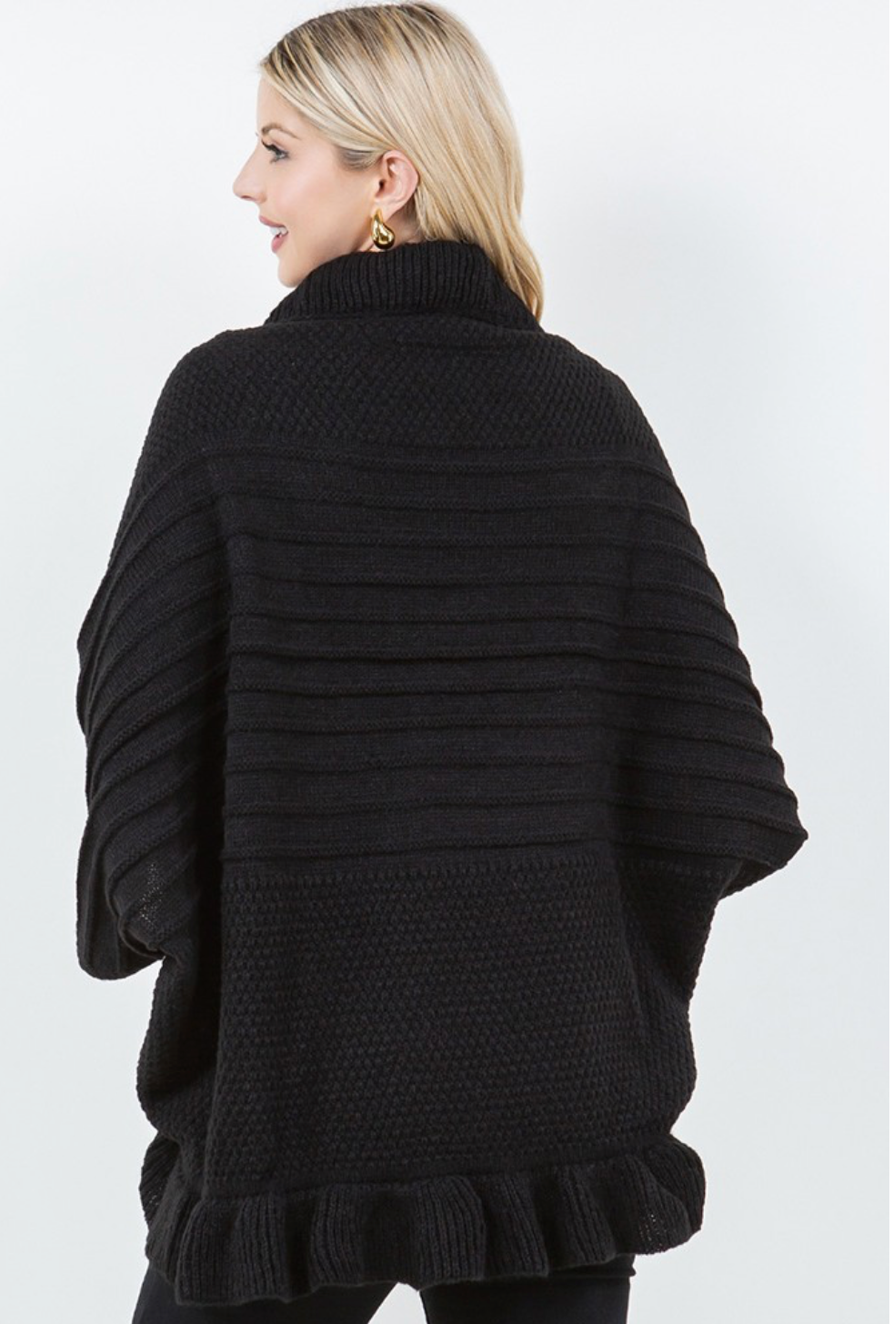 OPEN FRONT RUFFLE WRAP SWEATER