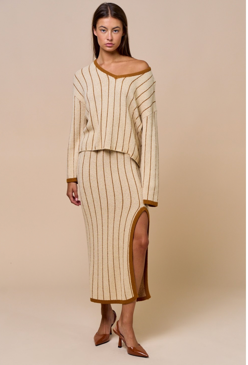 MATCHSTICK KNIT 2 PIECE TOP AND SKIRT SET