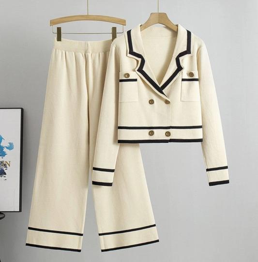 WIDE LEG PANTS AND CARDIGAN SWEATER KNITTED SET
