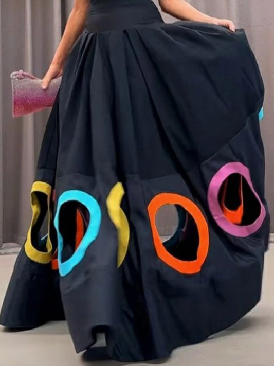 HOLLOW PLEATED SLEEVELESS ROUND-NECK MAXI DRESS