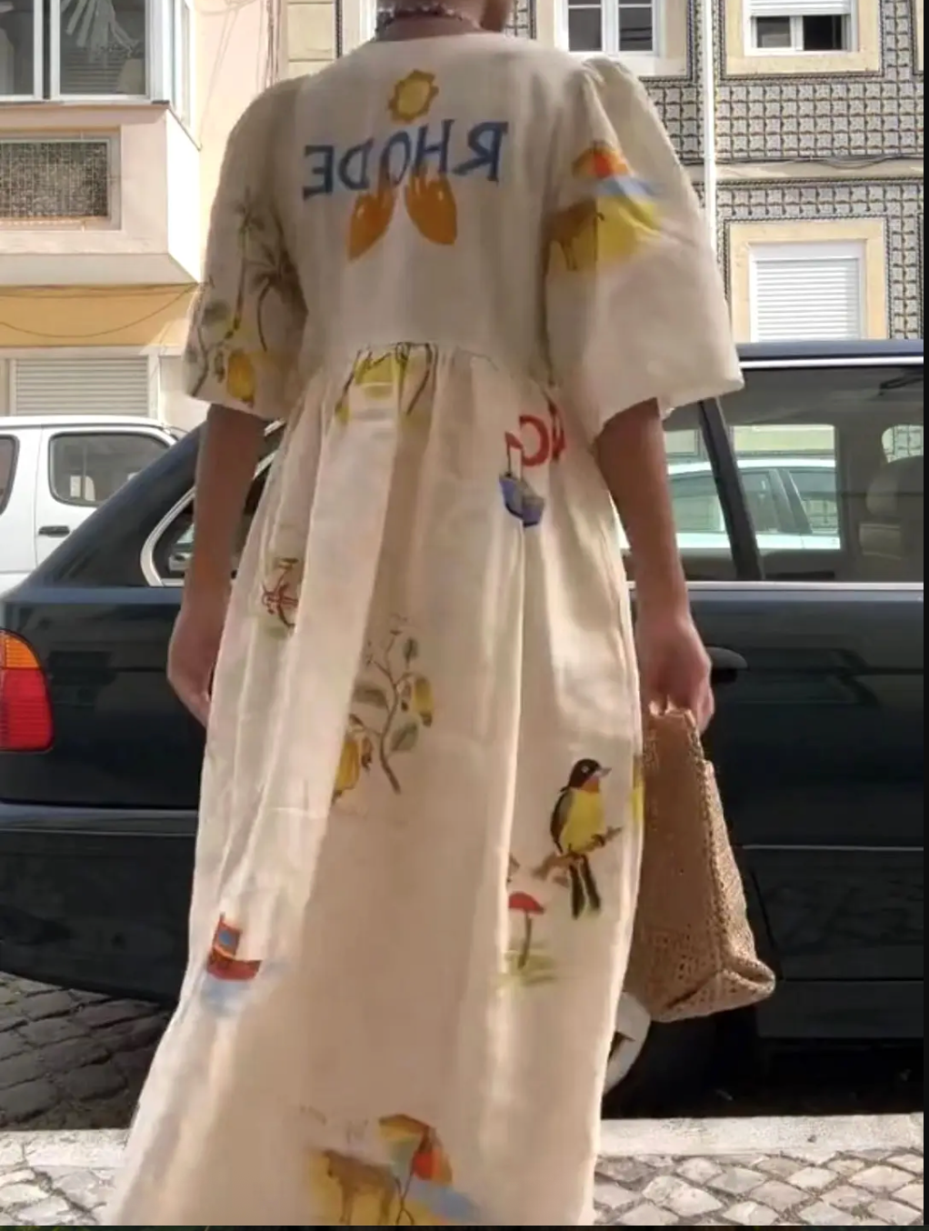 CUTE ISLAND PRINT V-NECK FLOW DRESS