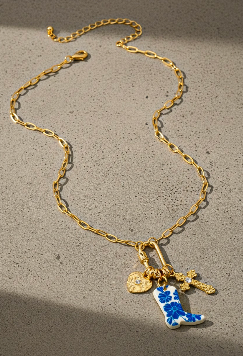 BLUE TILE BOOT CHARM NECKLACE