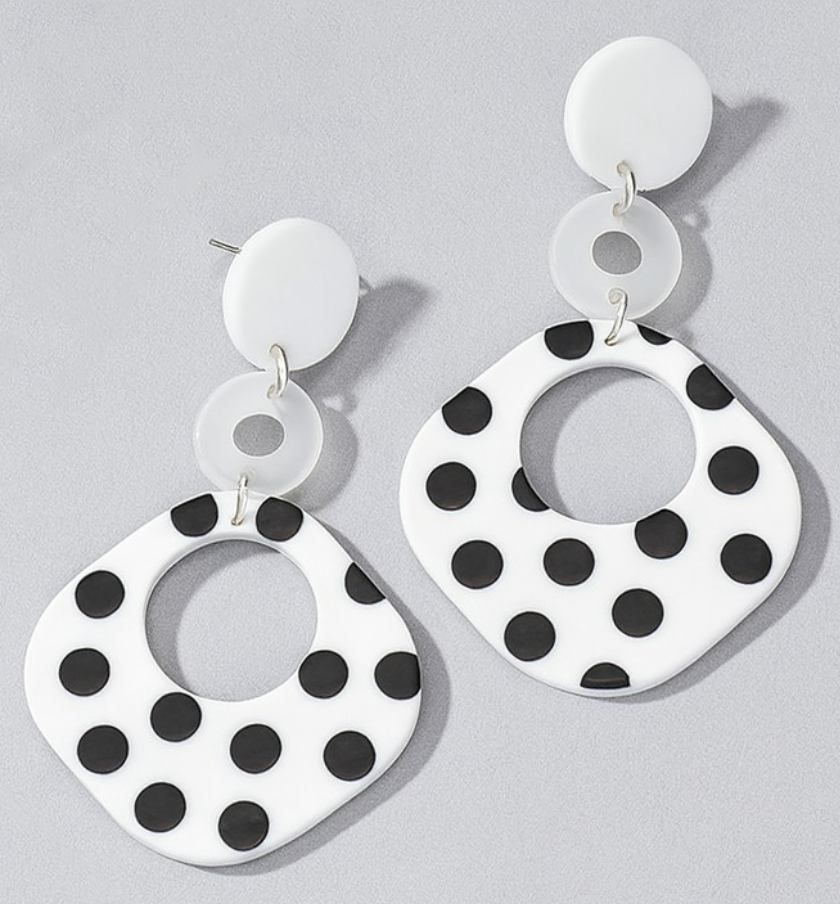 BLACK AND WHITE POLKA DOT DROP EARRINGS