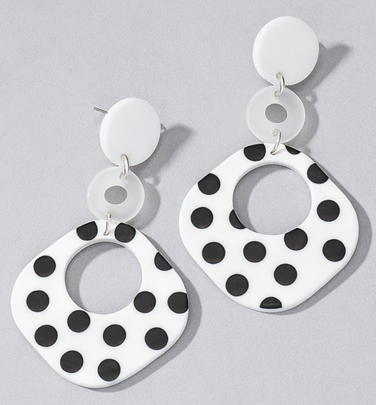 BLACK AND WHITE POLKA DOT DROP EARRINGS