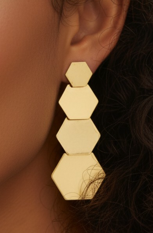 FOUR LINKED HEXAGON DROP EARRINGS