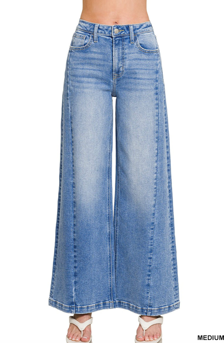 SEAMED ULTRA WIDE LEG DENIM PANTS