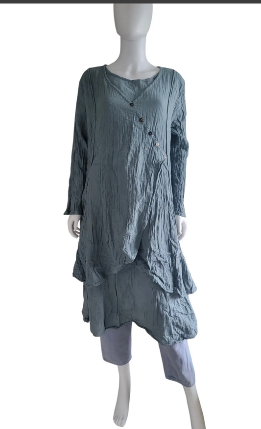 DIAGONAL BUTTONS LAYERED DRESS