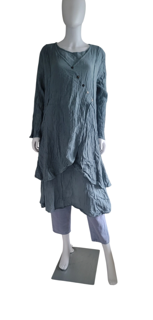 DIAGONAL BUTTONS LAYERED DRESS