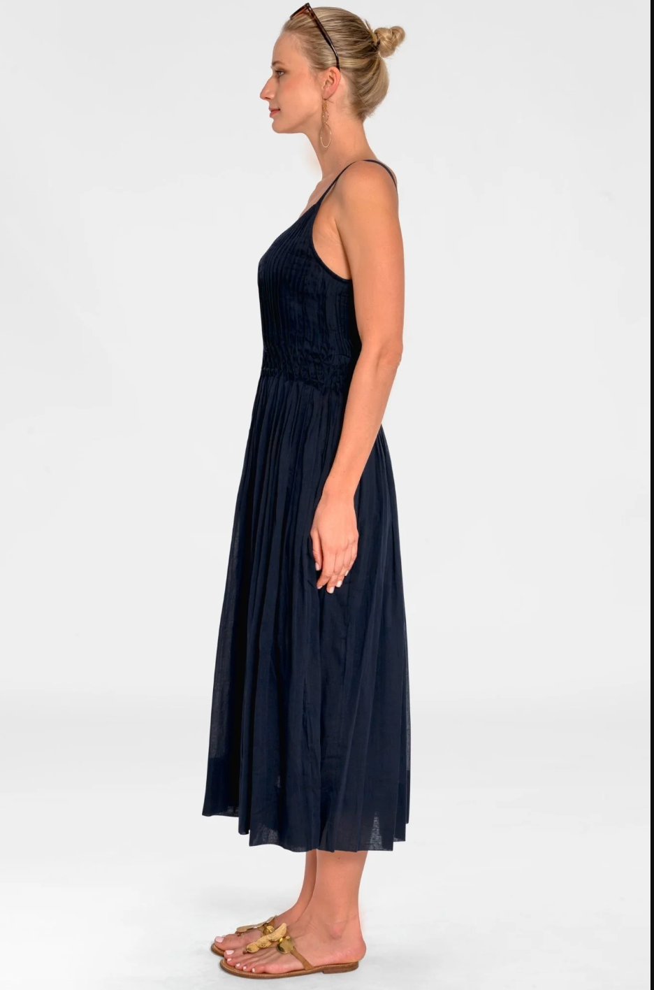 SOLID NAVY HONEYCOMB DRESS