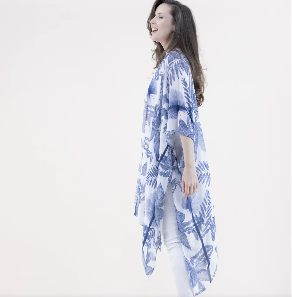 TROPICAL LEAVES KIMONO COVER-UP
