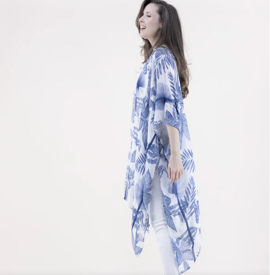 TROPICAL LEAVES KIMONO COVER-UP