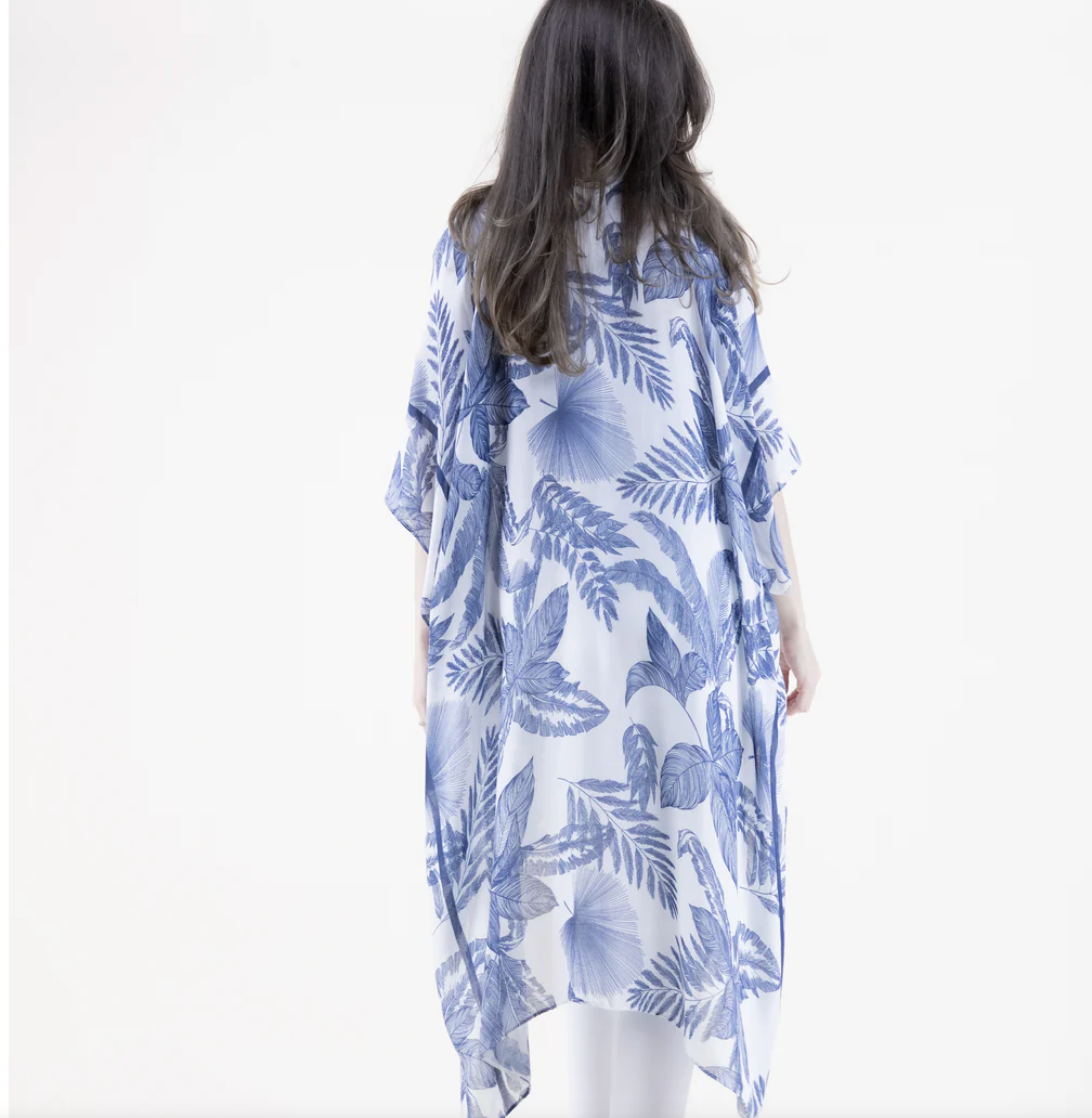 TROPICAL LEAVES KIMONO COVER-UP