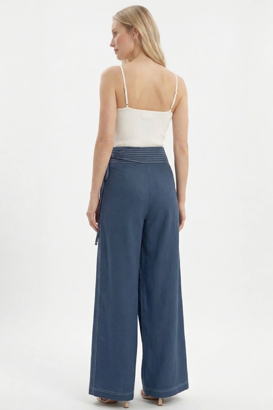 NAVY STITCH APRON PANTS