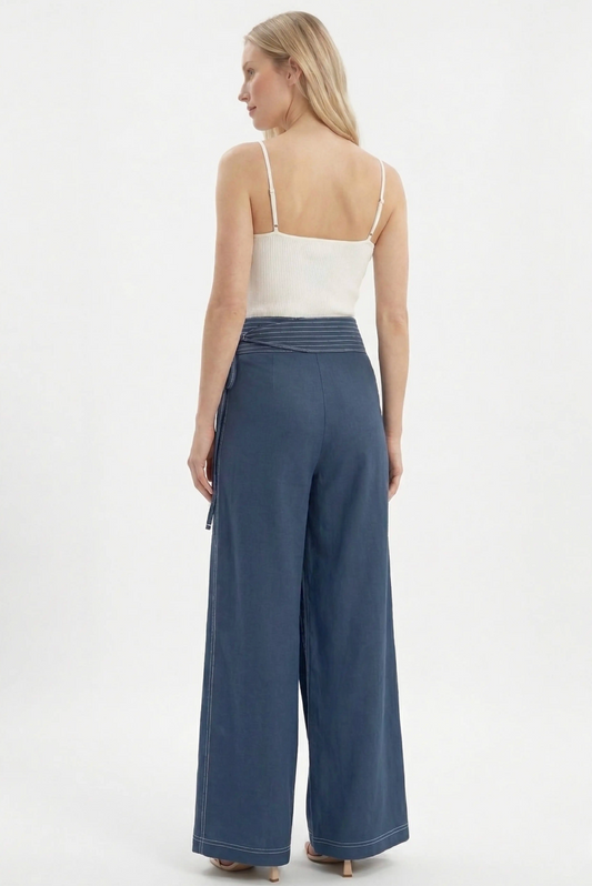 NAVY STITCH APRON PANTS