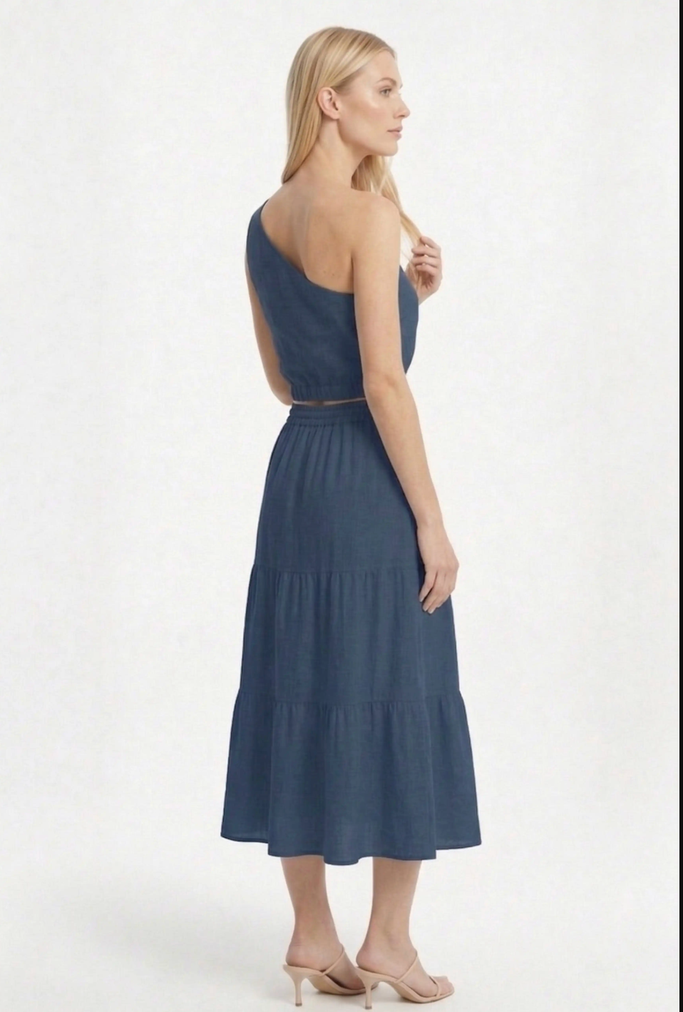 DENIM RING TIE ONE SHOULDER TOP