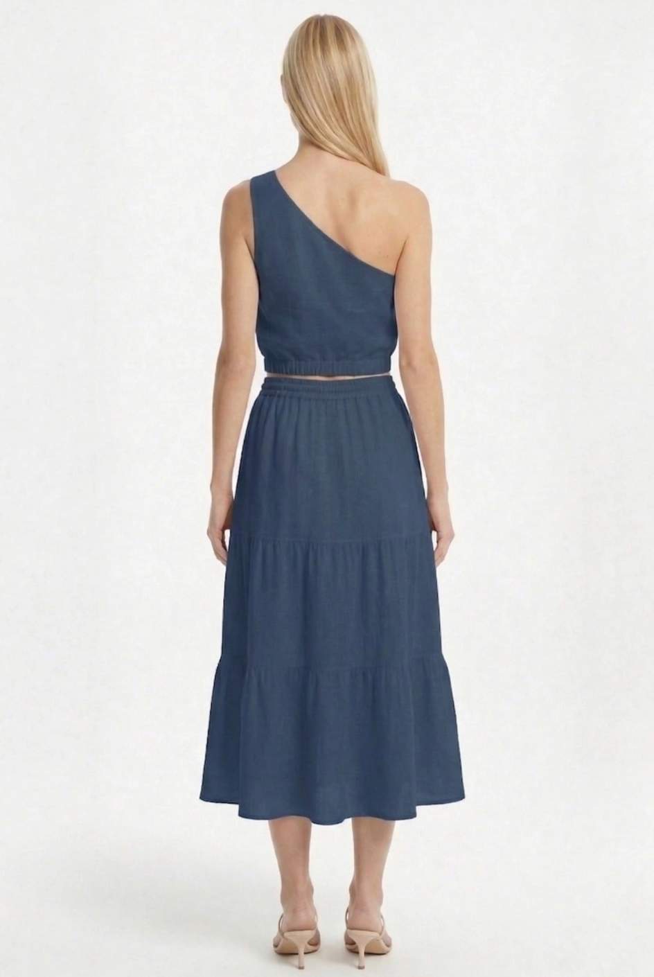 DENIM RING TIE ONE SHOULDER TOP