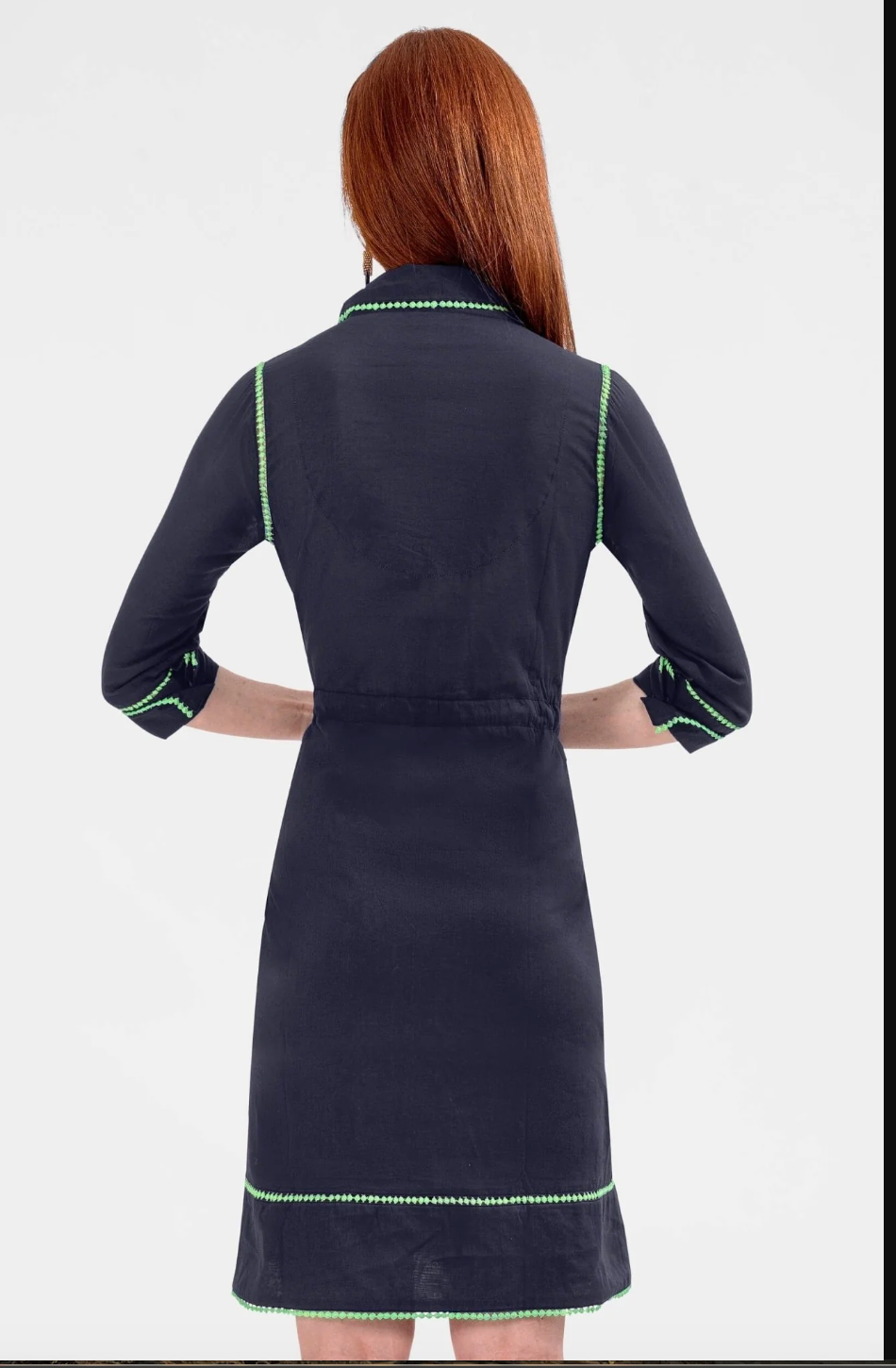 GLANCE MAVY GREEN TRIM DRESS