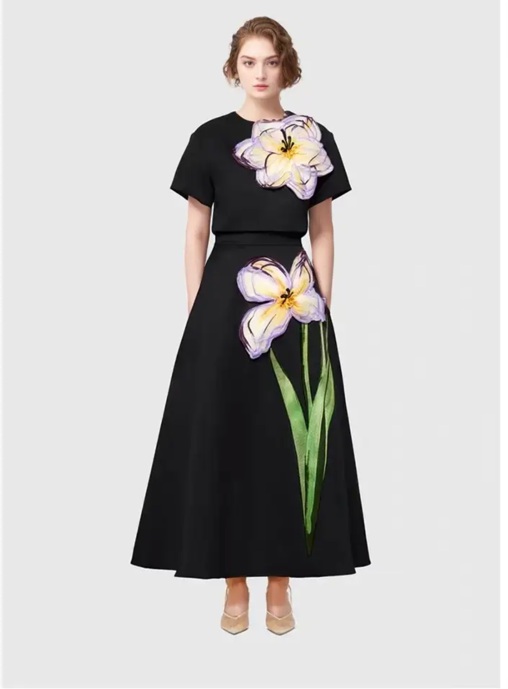 LEMON BLOOMS TOP AND SKIRT SET