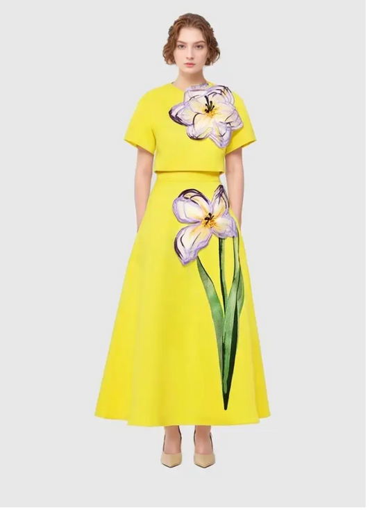 LEMON BLOOMS TOP AND SKIRT SET
