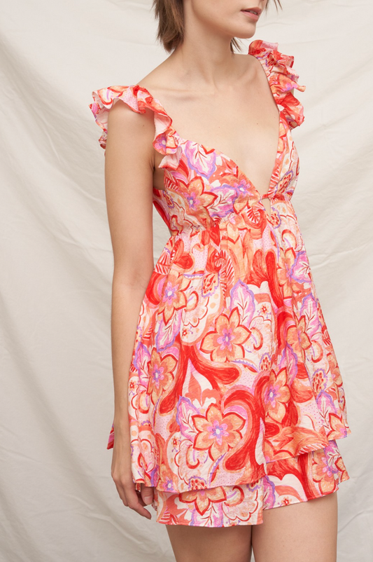 CORAL DANCE OPEN BACK SHORT DRESS