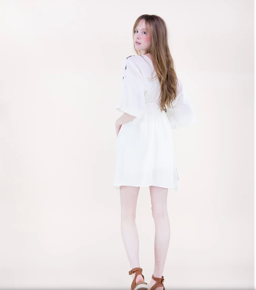 FLORA ARTSY CONTRAST STITCH KIMONO MIDI DRESS
