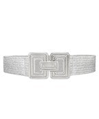 RIBBED RECTANGLE BUCKLE METALLIC STRAW BELT