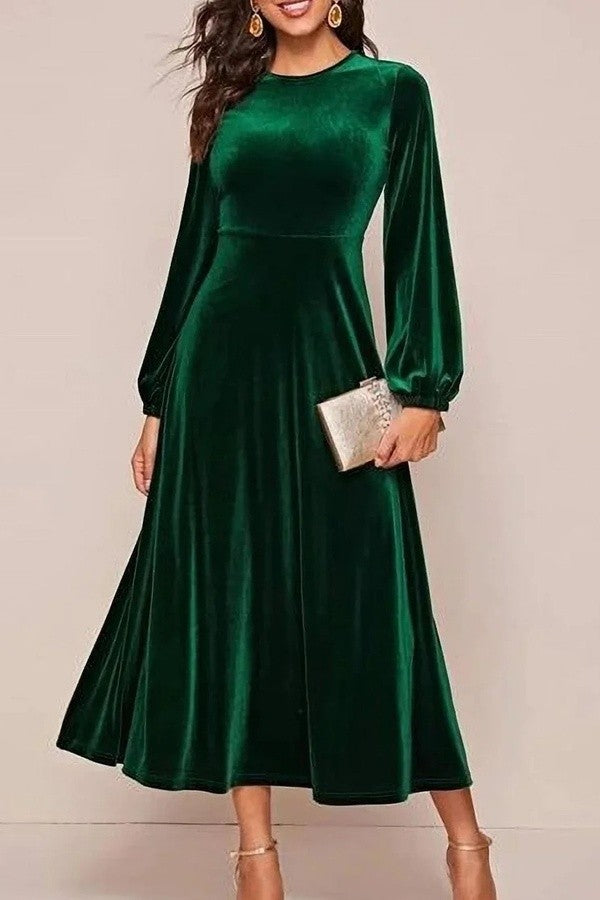 VELVET FLARED MAXI DRESS