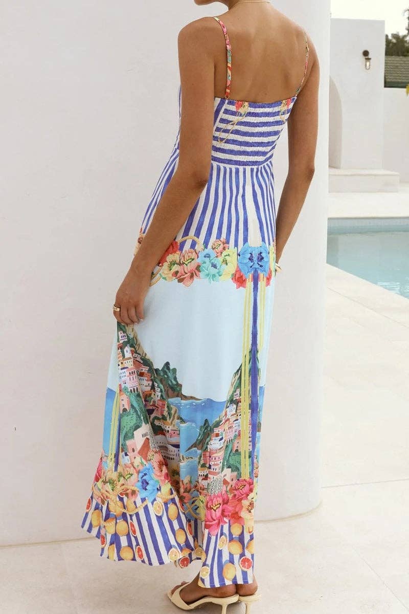 Positano Striped Strappy Maxi Dress