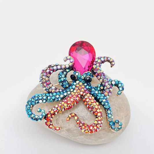 RHINESTONE OCTOPUS BROOCH