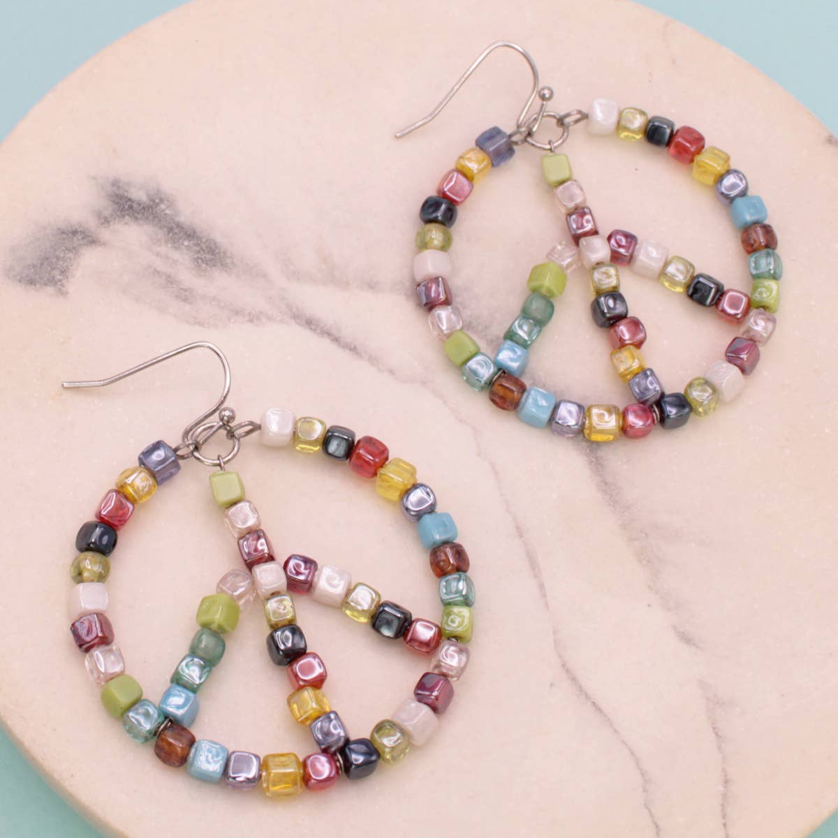 Living in Harmony Multi Bead Peace Sign Earring