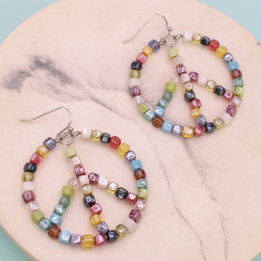 Living in Harmony Multi Bead Peace Sign Earring